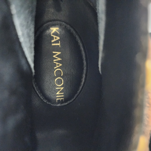 Kat Maconie Black Suede Peep Toe Ankle Booties Gold Studs Zip Heel US 8 EU 39 - Picture 7 of 12